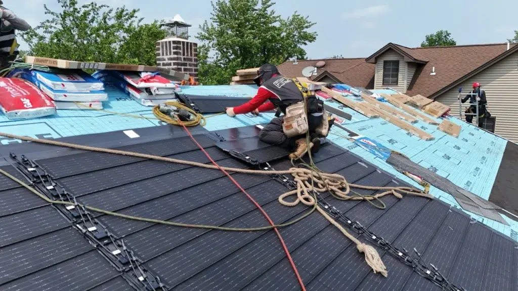 Future Remodeling installing GAF solar shingles in Saddle Brook, NJ, Bergen County